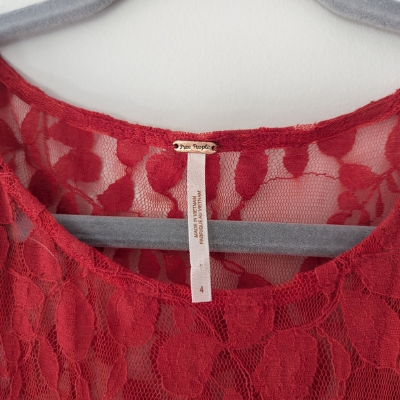 Free People Floral Embroidered Mesh Lace Mini Dress Pleated Red Women's Size 4 - Picture 5 of 13